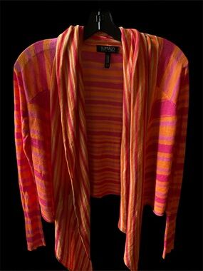 Buffalo David Bitton Orange & Pink Striped Draped Open-Front Cardigan
